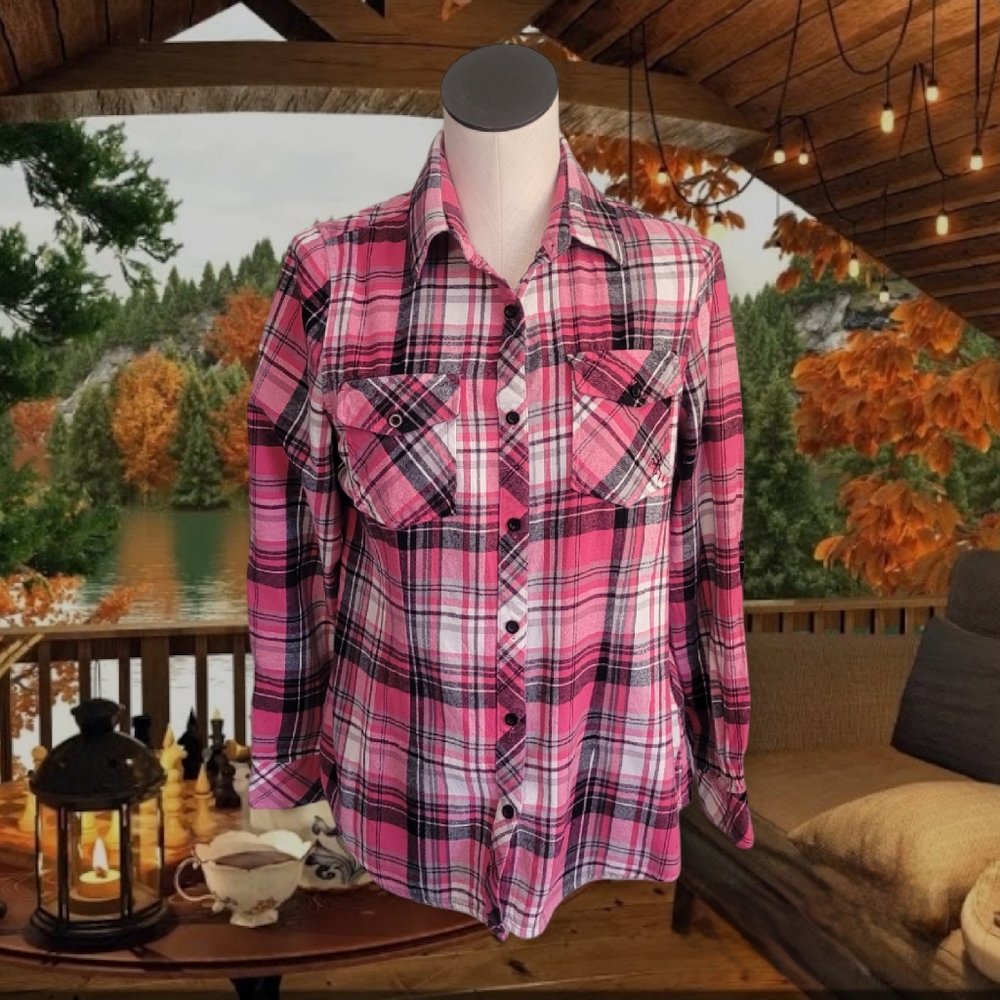 Cotton Pink Flannel Button-down